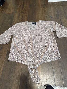 Daytrip Blush Leopard Print V-Neck Tie-Front Blouse